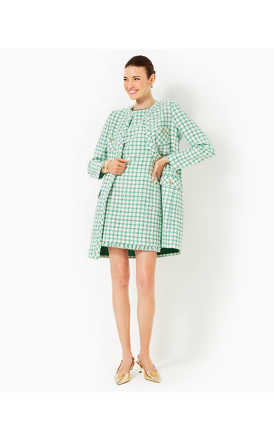 KAYLOR BOUCLE JACKET - FIDDLE LEAF GREEN - WINDOWPANE BOUCLE