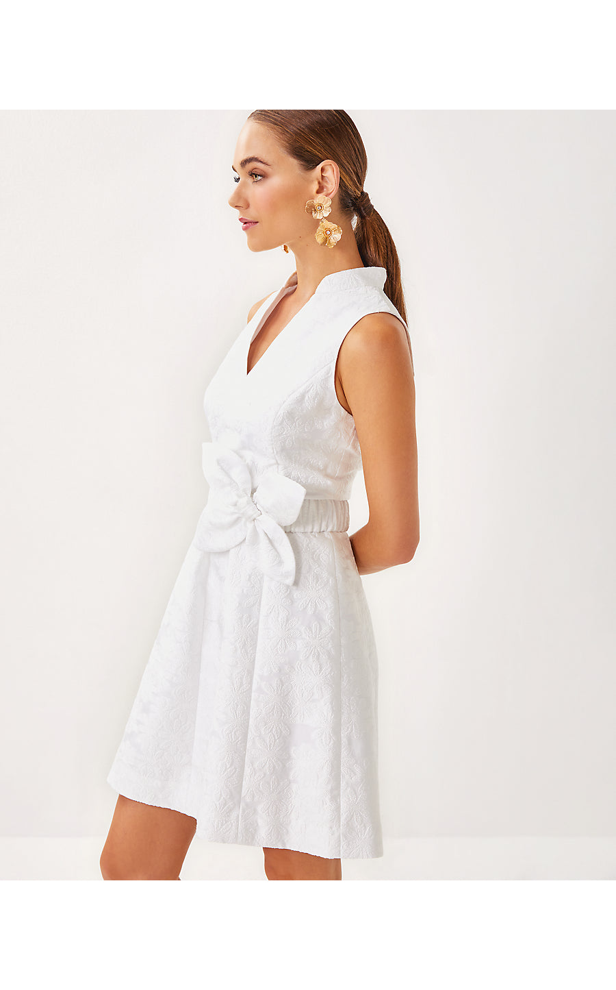 TAZIE DRESS - RESORT WHITE - PEONY BLOOM ORGANZA JACQUARD