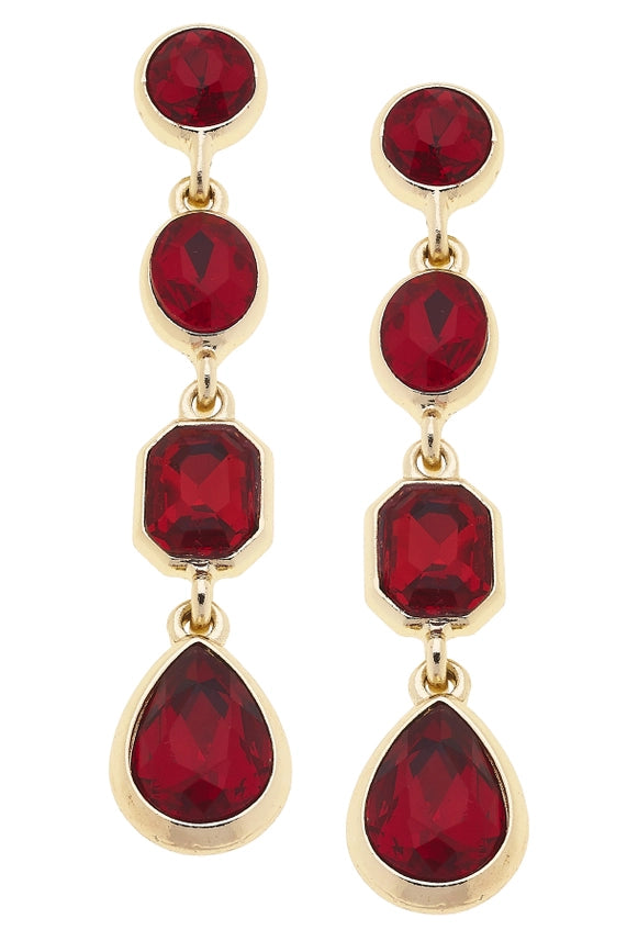 DAPHNE RHINESTONE LINKED EARRINGS - RED