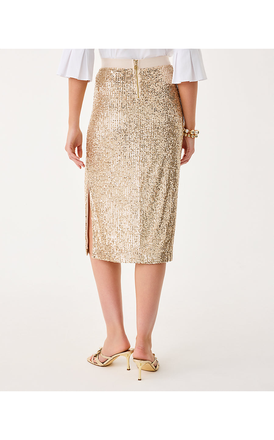 KENDRICK MIDI SKIRT - GOLD METALLIC - TREASURE BOX SEQUIN KNIT