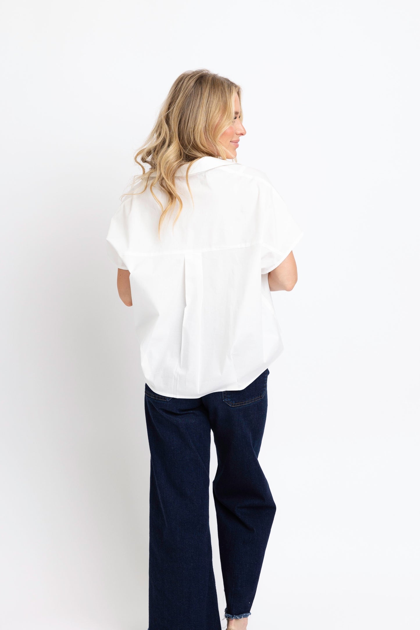 Solid Pocket Poplin Top - White