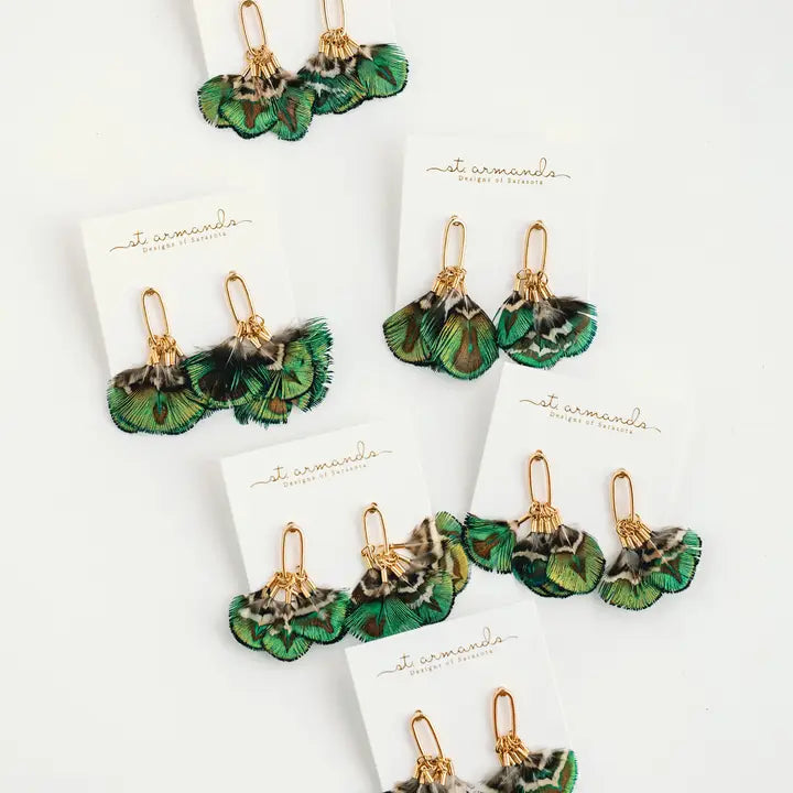 Mallard Fall Feather Tassel Statement Earrings