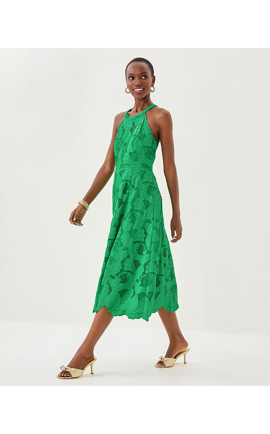 DENISE LACE MIDI DRESS - KITTS GREEN - SWAY WITH ME SCALLOPED LACE