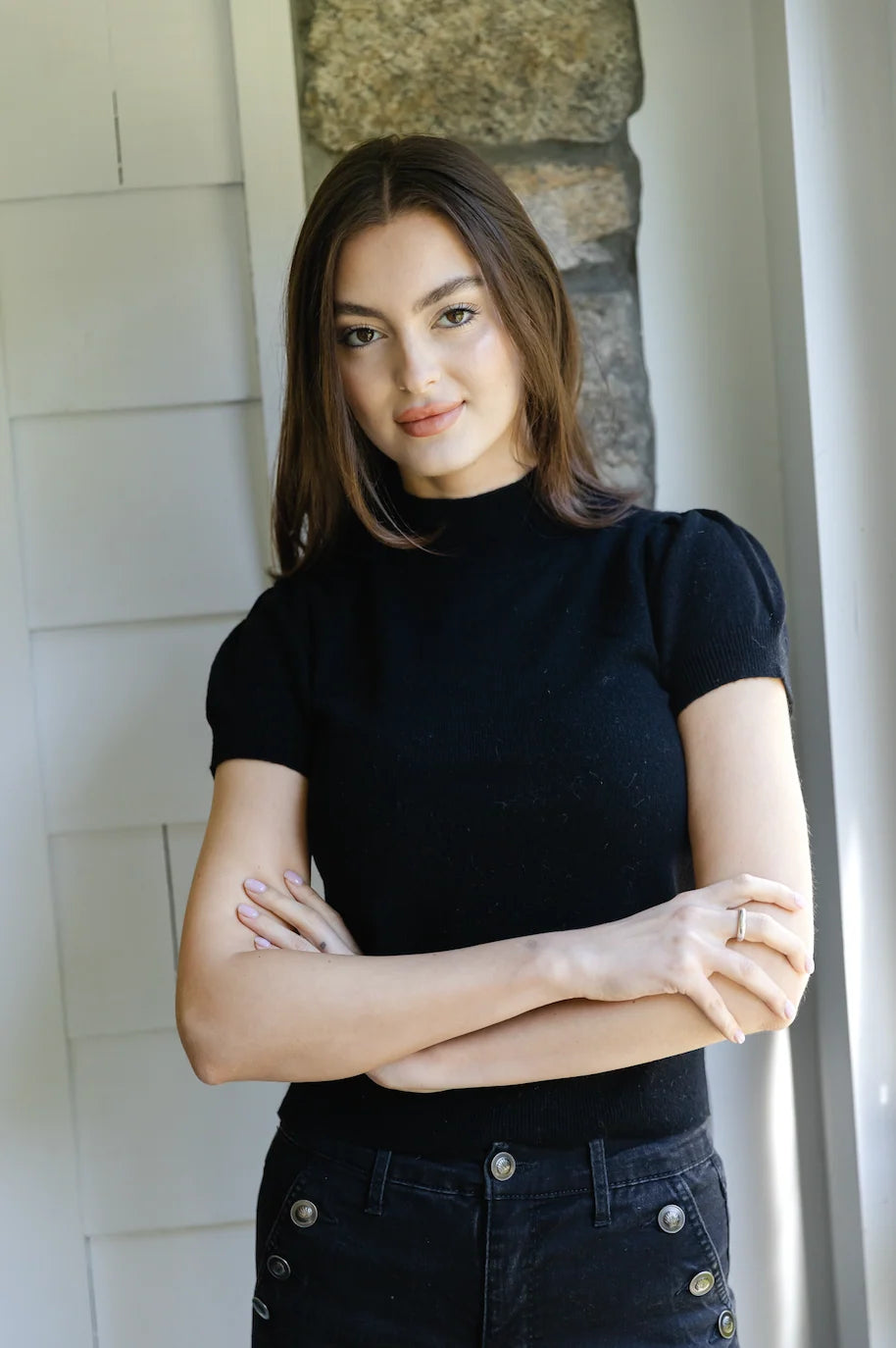 PUFF SHORT SLEEVE SWEATER - BLACK