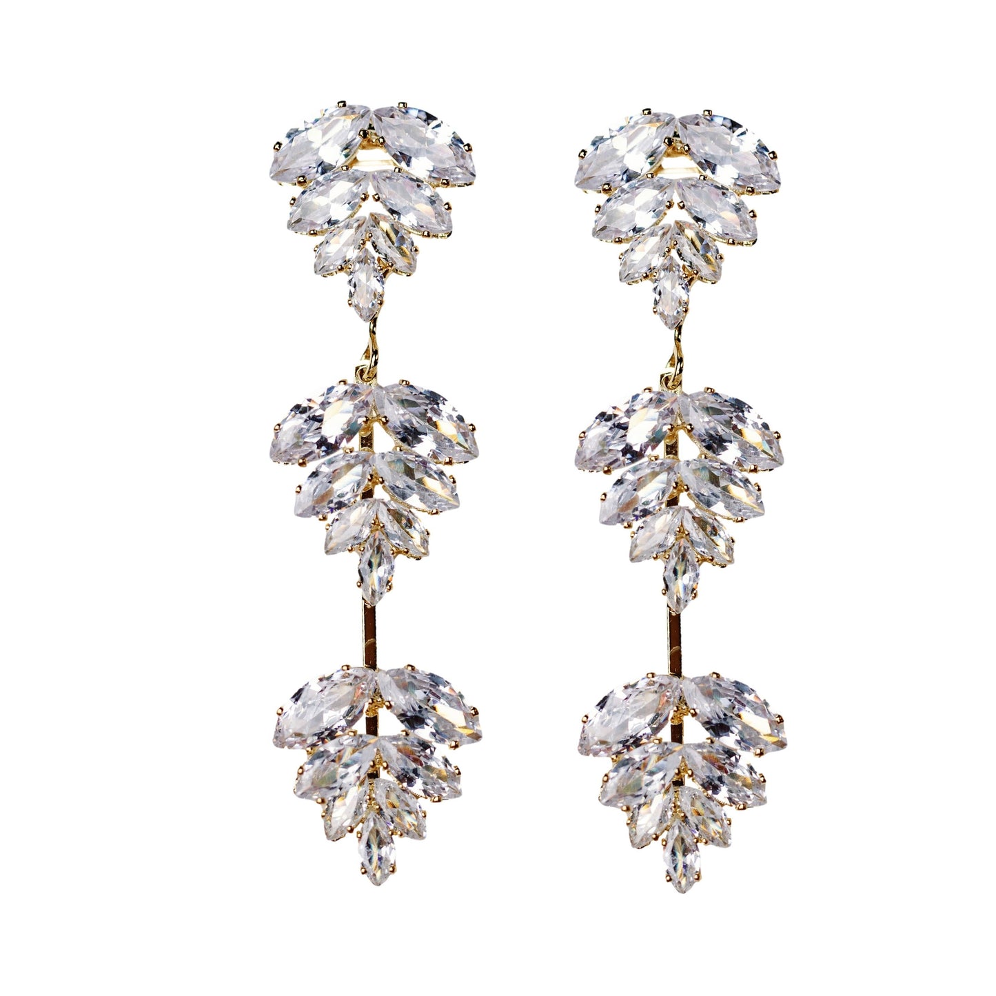 St Armands Designs of Sarasota - Gold Palm Diamond Drop Earrings
