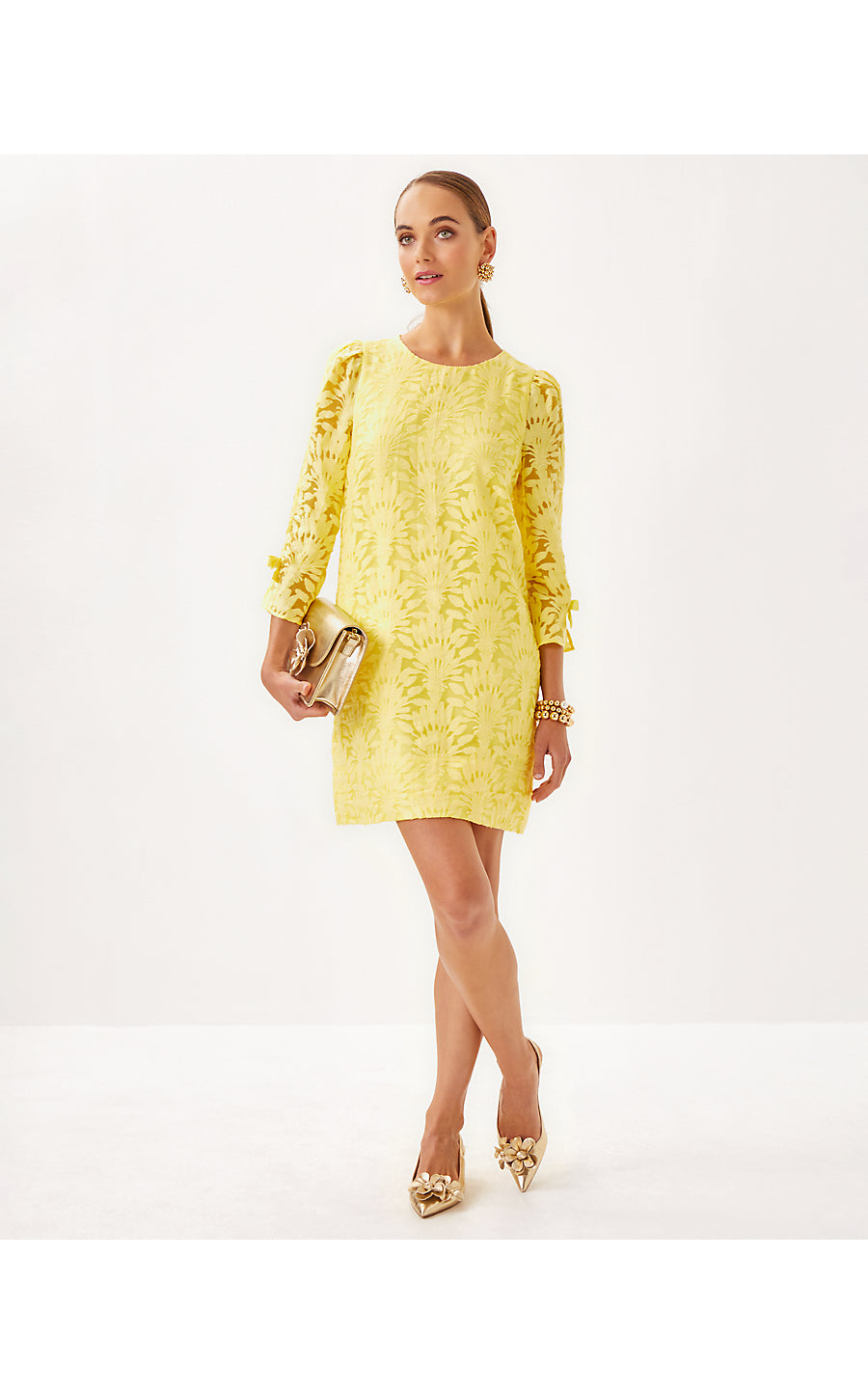 KAVIANNA DRESS - FINCH YELLOW - STACKED PALM BURNOUT