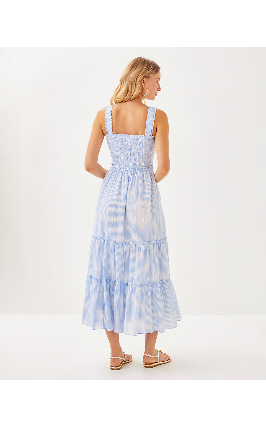 HADLY SMOCKED MAXI DRESS - JACARANDA BLUE - LTWT OXFORD STRIPE