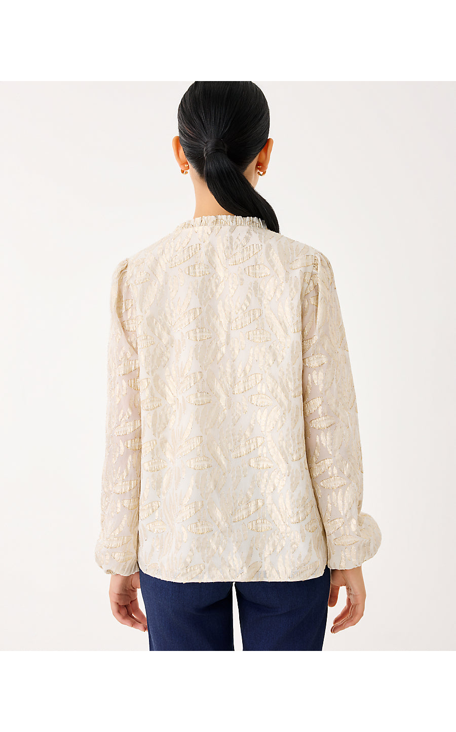 GIANA LONG SLEEVE SILK TOP - COCONUT - LEAFY BABE METALLIC SILK CLIP