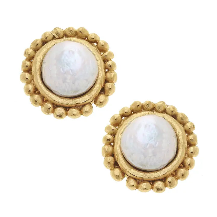 GOLD WITH PEARL PIERCED EARRINGS