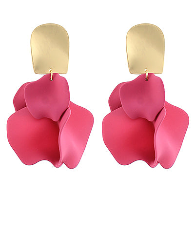 Color Coating Petal Earrings - Fuscia