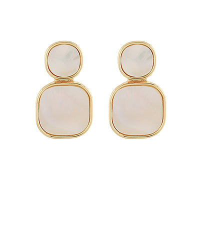 MOP Disc & Square Earrings - Cream/Gold
