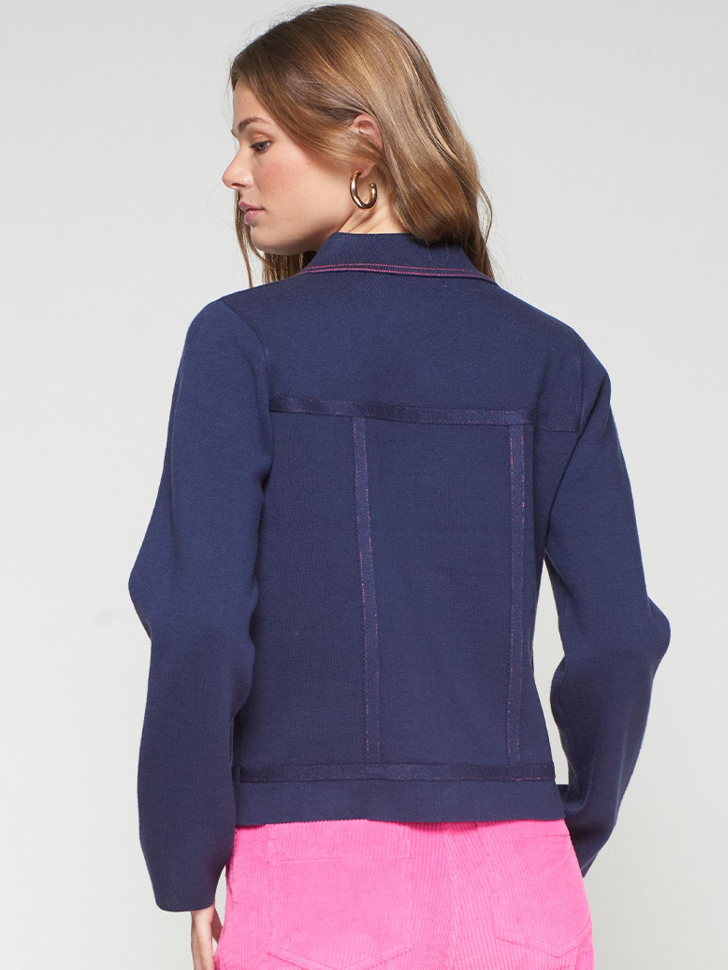 PUNTO CARDIGAN PESPUNTE VAQUERO NAVY PINK