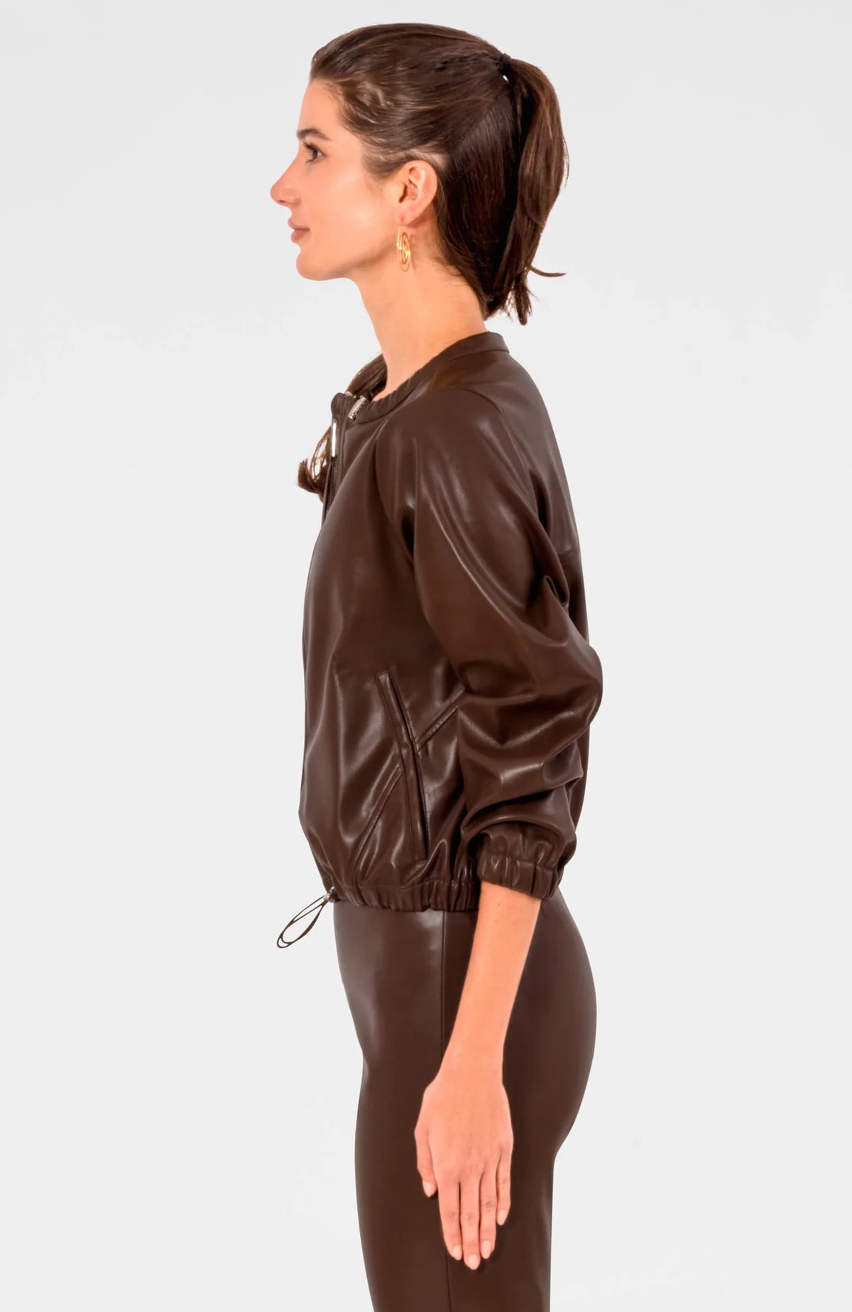 LEATHERETTE BOMBER JACKET - ESPRESSO
