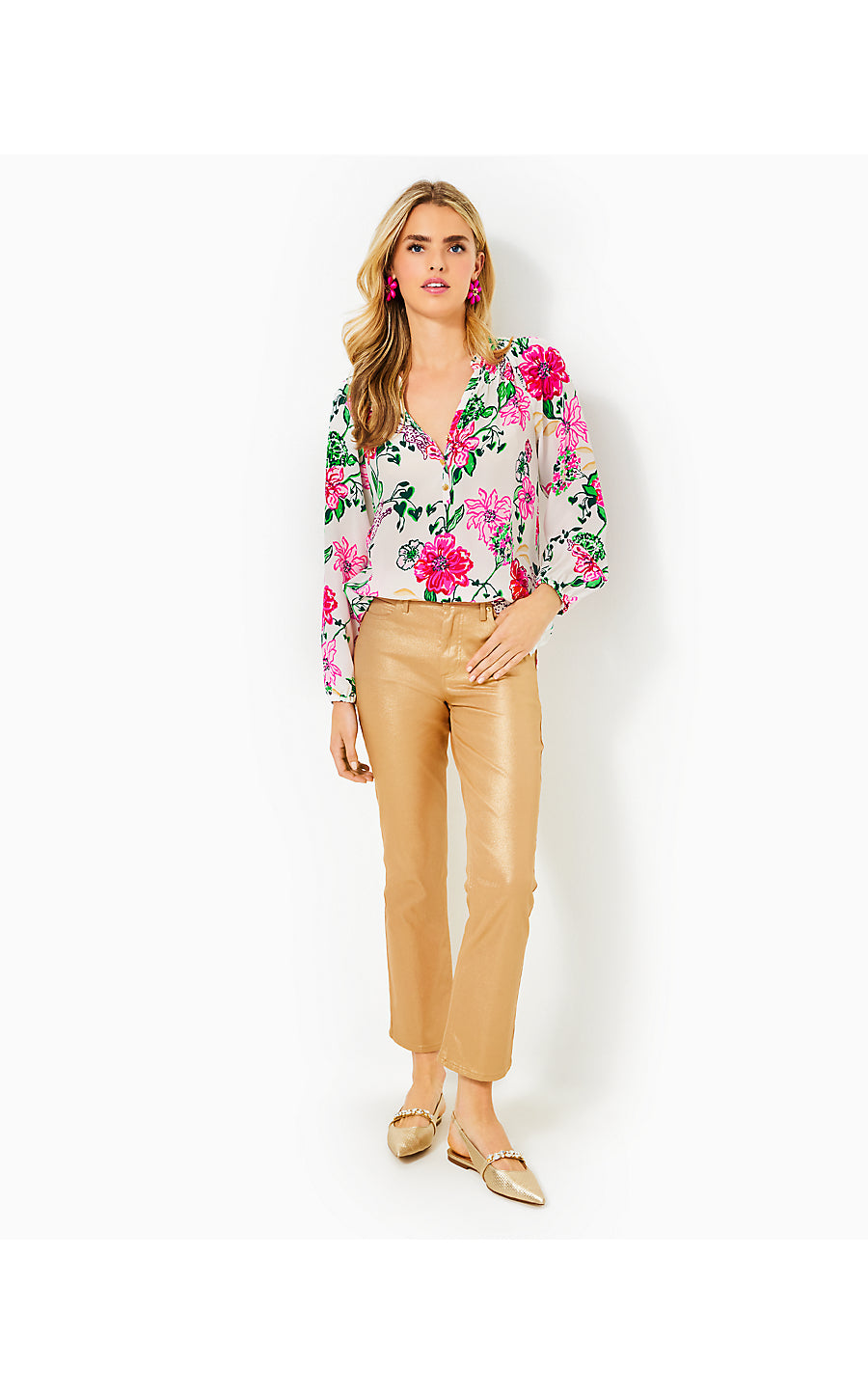 LIZA SHIMMER CROP FLARE - GOLD METALLIC
