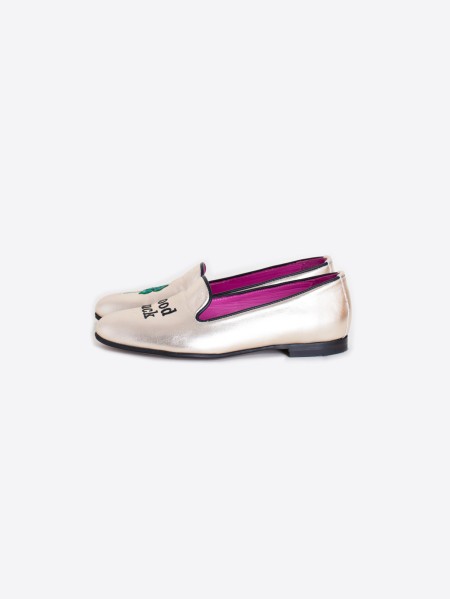 SHOE SLIPPER PIEL ORO EMB METALLIC GOLD