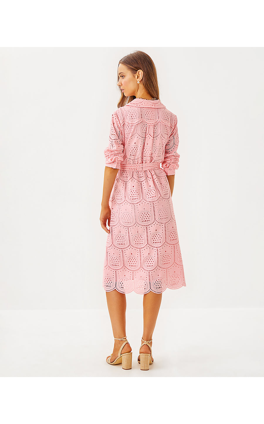 EIRA MIDI SHIRTDRESS - PINK MUSE - PINEAPPLE TILE EYELET