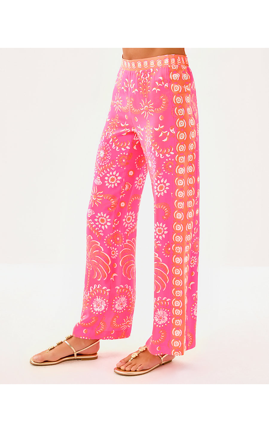 VIANNA SILK PALAZZO - SUNKISSED PINK - BREEZY PALM ENGINEERED PANT