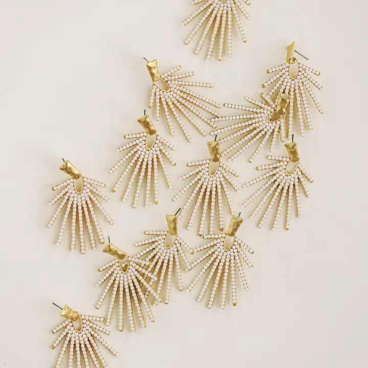 White Sunburst Statement Drop Earrings