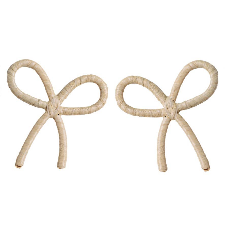 St Armands Designs of Sarasota - Natural Raffia Wrapped Bow Statement Earrings