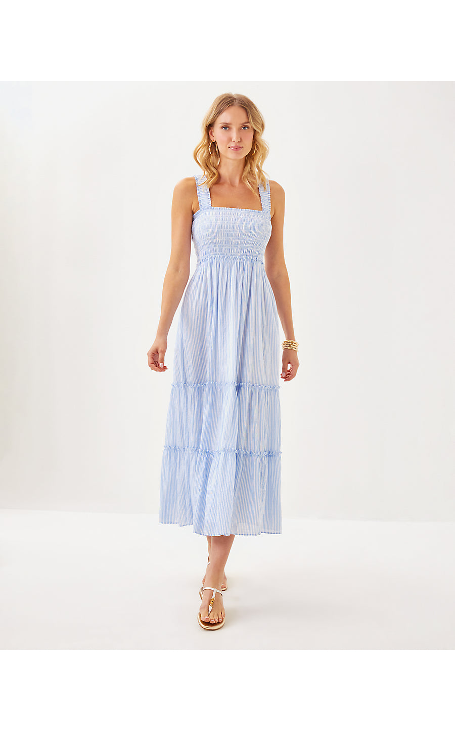 HADLY SMOCKED MAXI DRESS - JACARANDA BLUE - LTWT OXFORD STRIPE