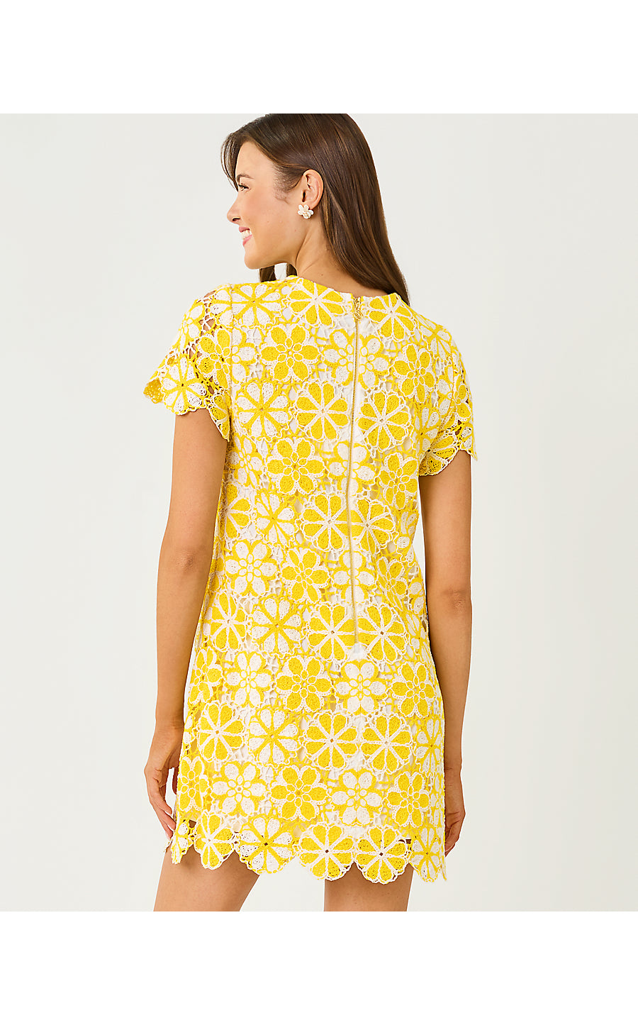 CORTNEY CROCHET SHIFT - MIMOSA YELLOW - FULL BLOOM KNIT CROCHET PANEL