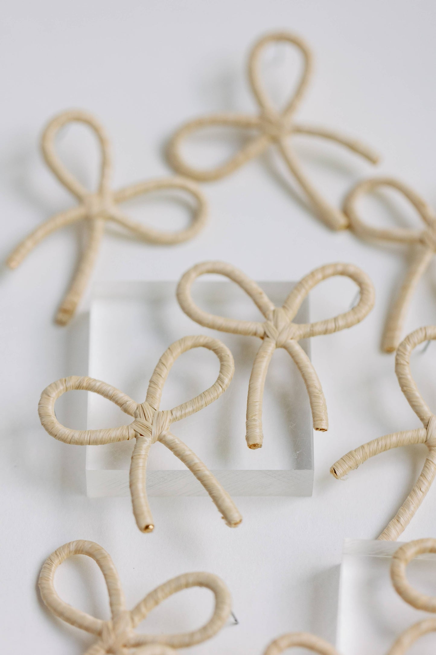 St Armands Designs of Sarasota - Natural Raffia Wrapped Bow Statement Earrings