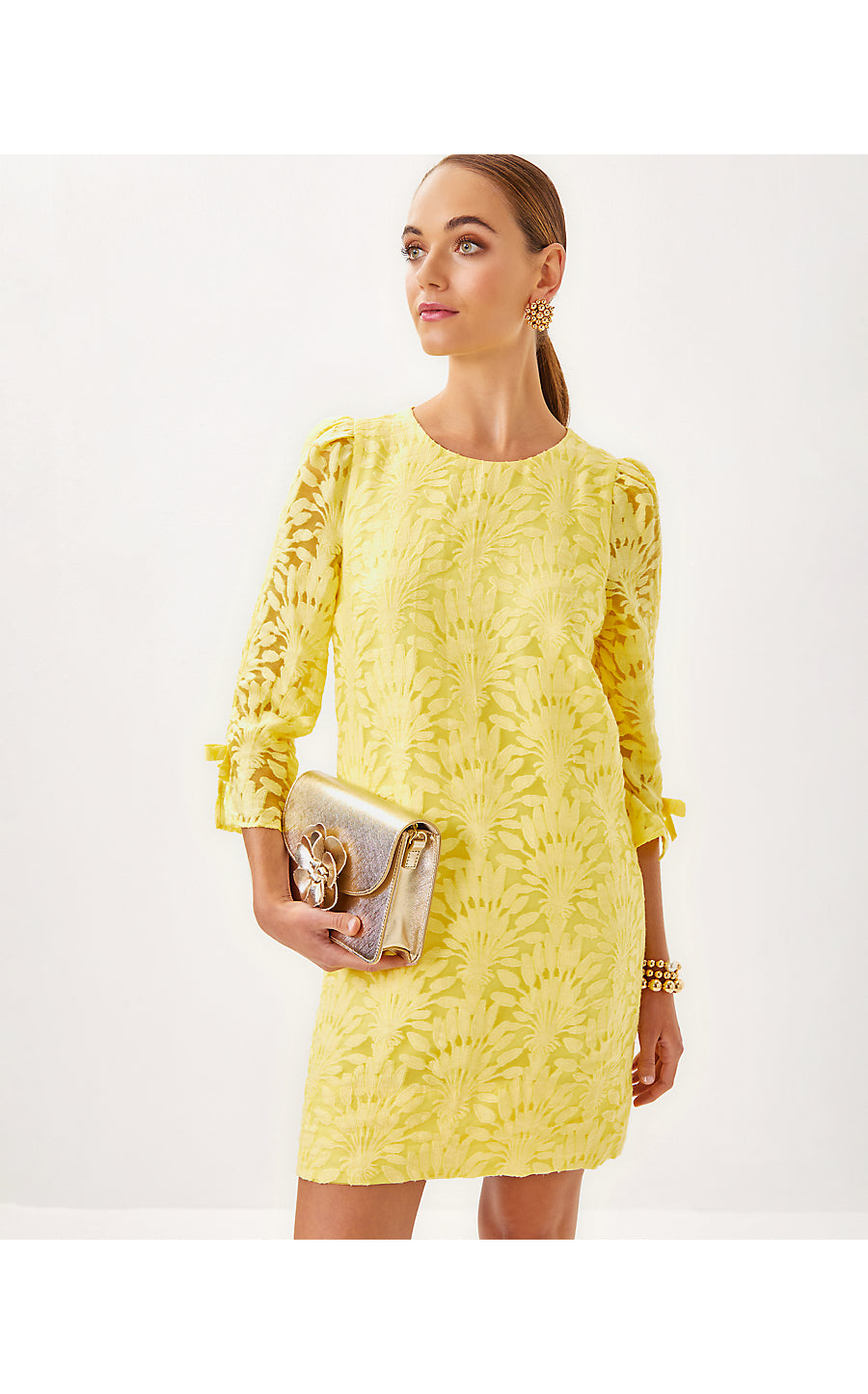 KAVIANNA DRESS - FINCH YELLOW - STACKED PALM BURNOUT