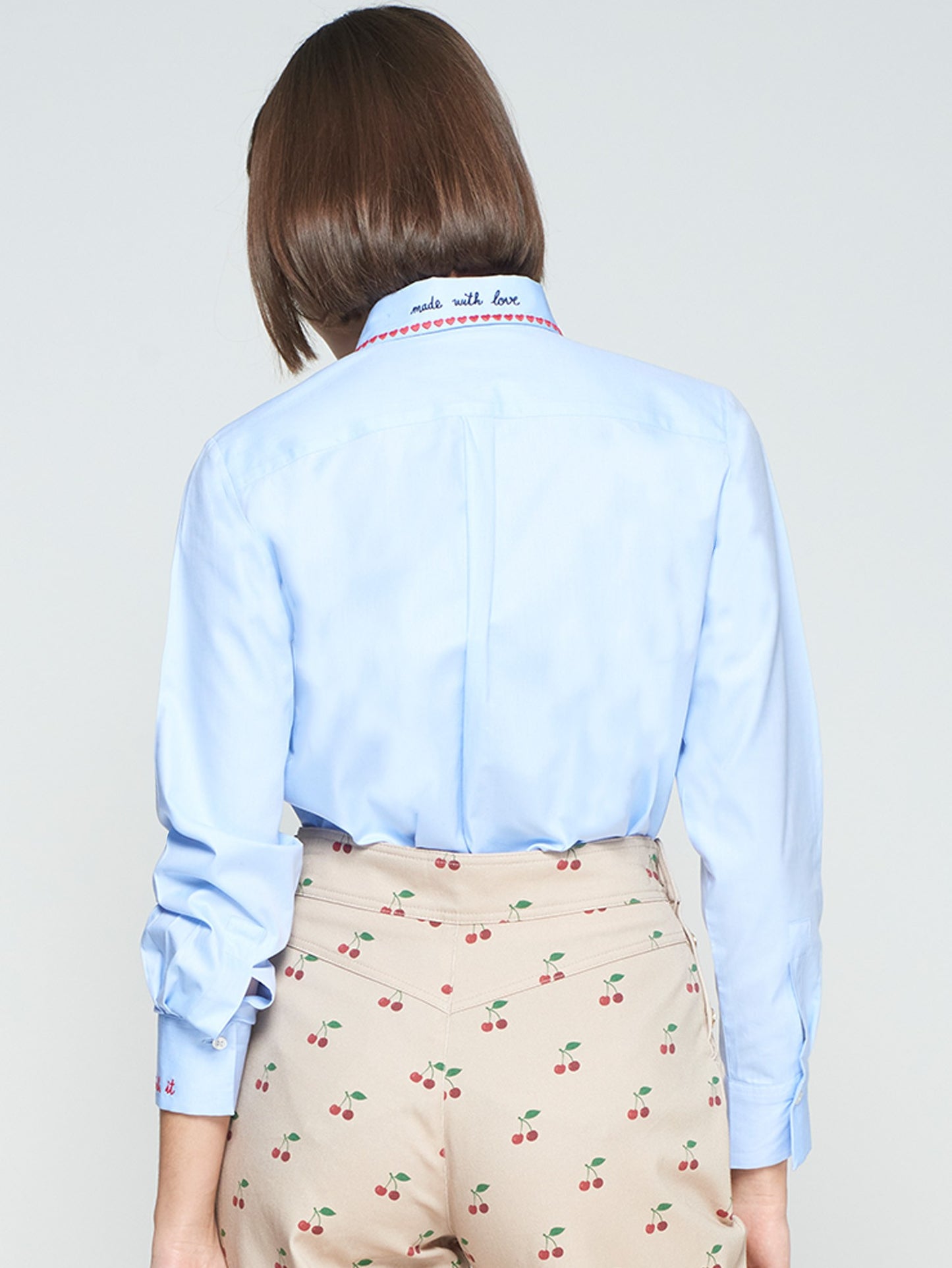 LIGHT BLUE SHIRT WITH HEART EMBROIDERY/SHIRT ISA EMB AZUL TWILL