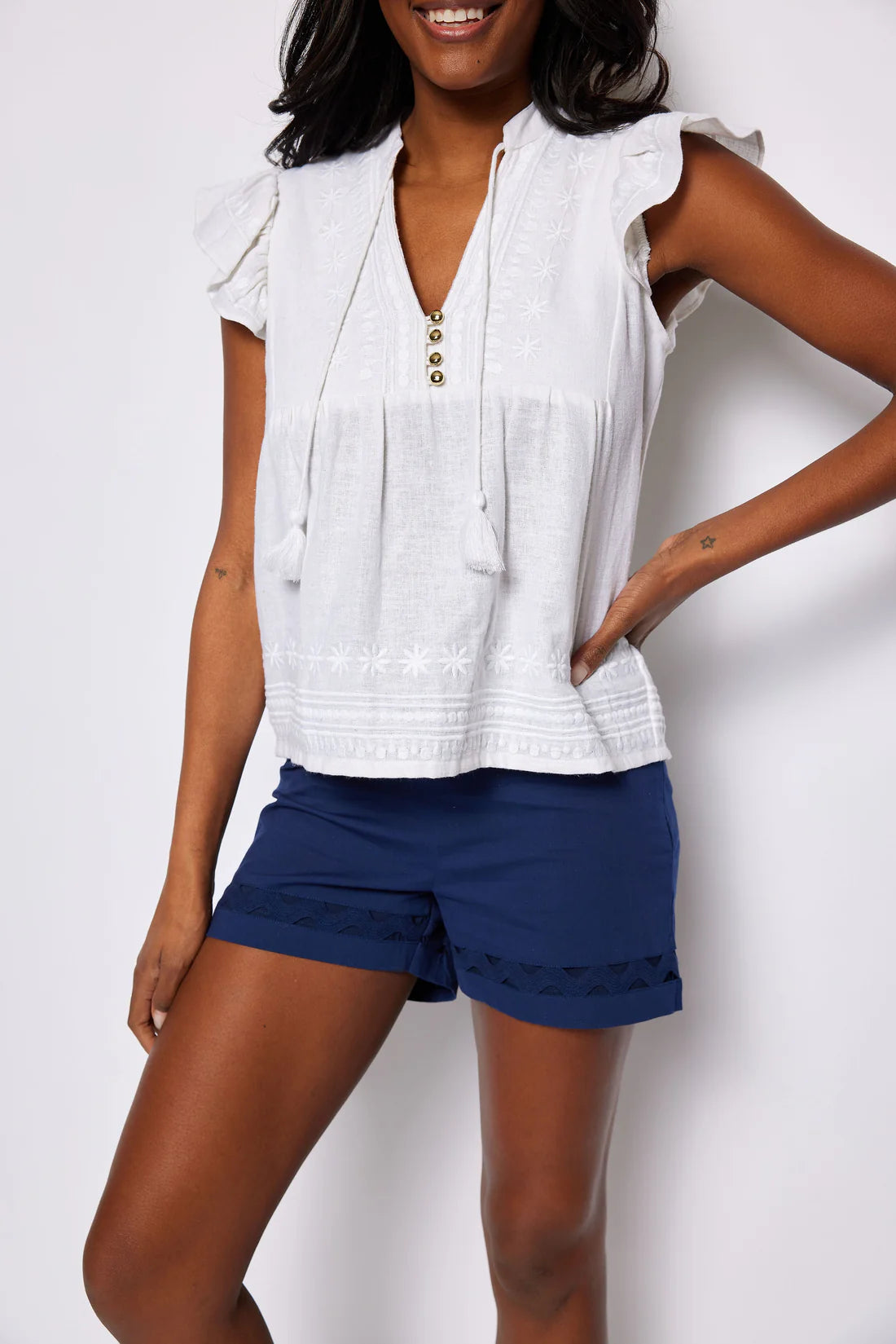 Navy Shorts with Ric-Rac Inlay