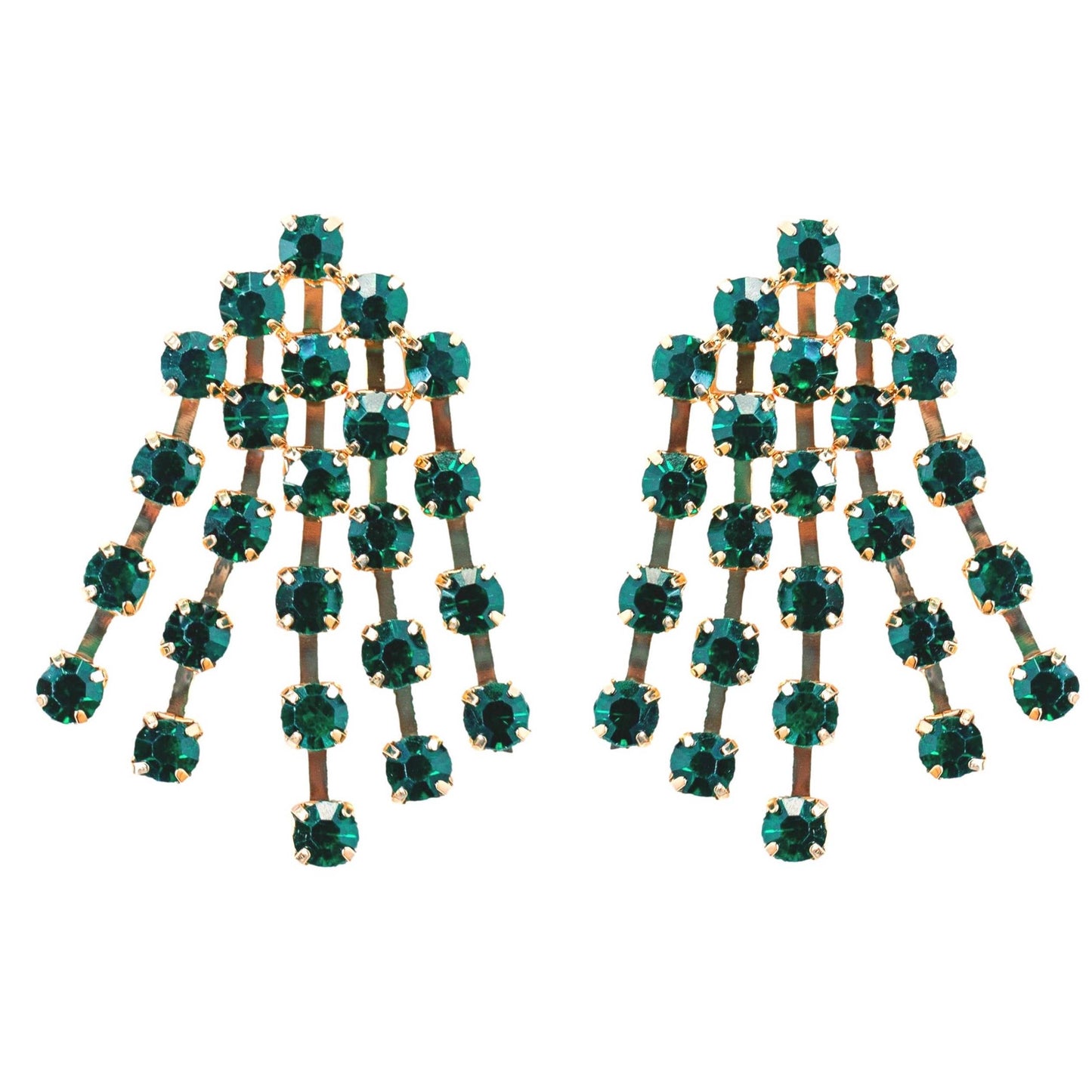 Rhinestone Tassel Statement Earrings - Green