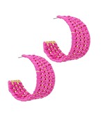 Woven Raffia Wide Hoops - Fuschsia
