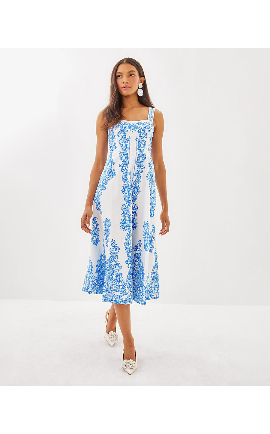 MAELLA MIDI DRESS - RESORT WHITE - SUNNY SIDE UP ENGINEERED WOVEN DRESS