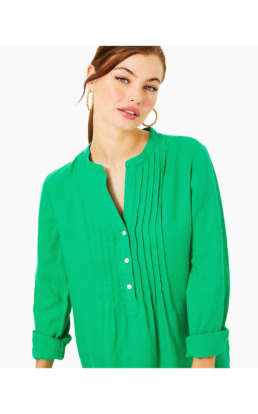 RHODA LONG SLEEVE POPOVER DRESS - BRAZILIAN GREEN