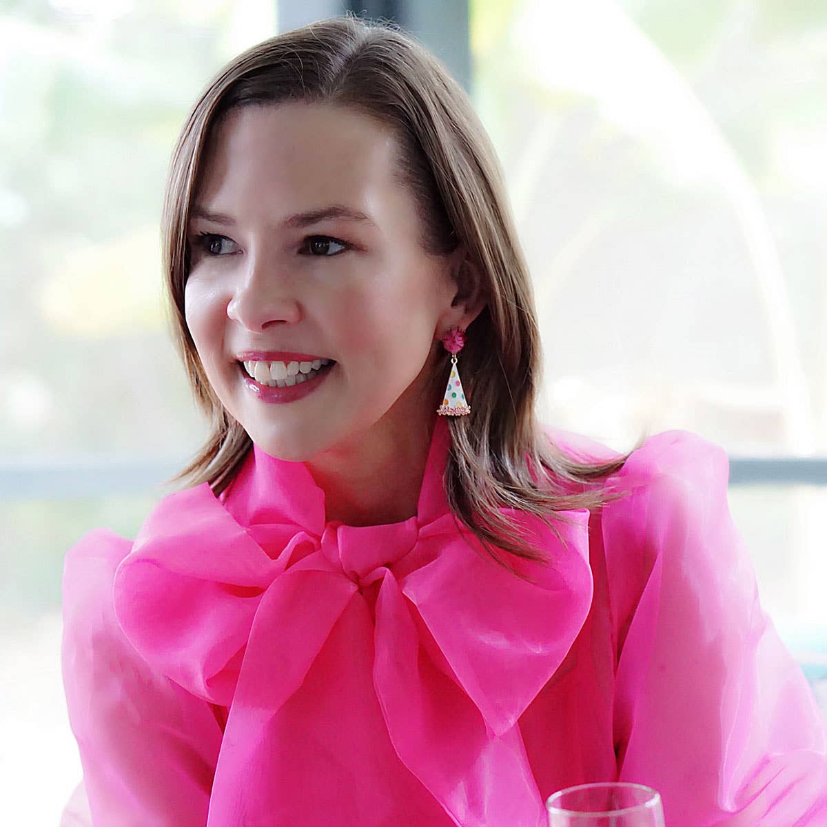 Canvas Style - Polka Dotted Party Hat Enamel Earrings in Rainbow Multi