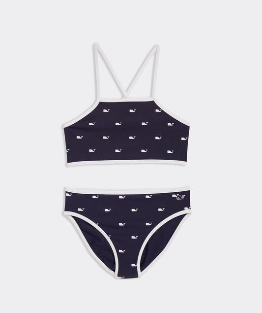 Girls' High Neck Tipped Bikini - Whale Naut Navy
