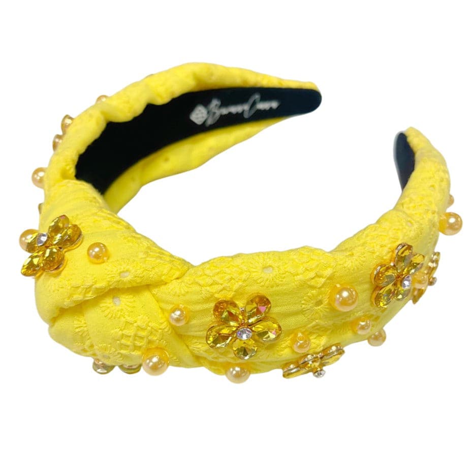 Yellow Eyelet Headband with Crystal Flowers