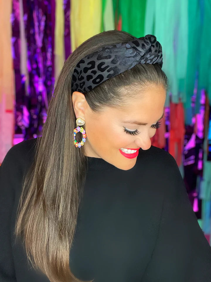 BLACK LEOPARD PRINT KNOTTED HEADBAND