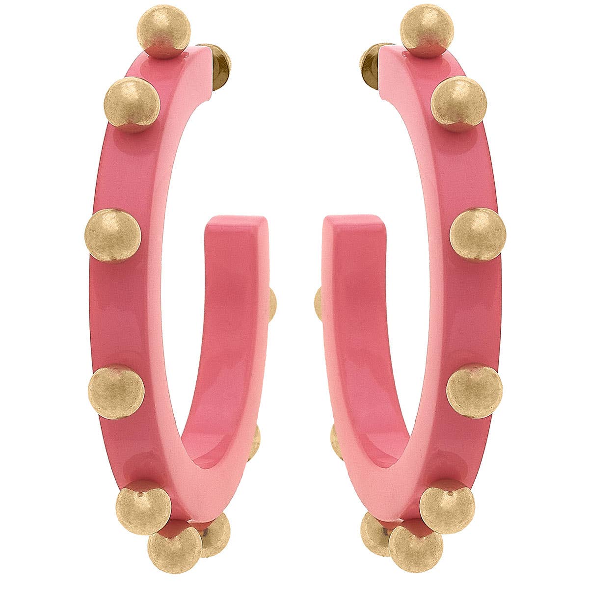 Kelley Studded Metal and Resin Hoop Earrings in Bubble Gum