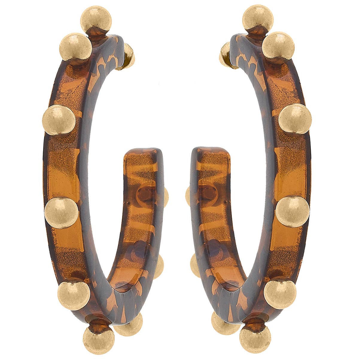 Kelley Studded Metal and Resin Hoop Earrings in Tortoise