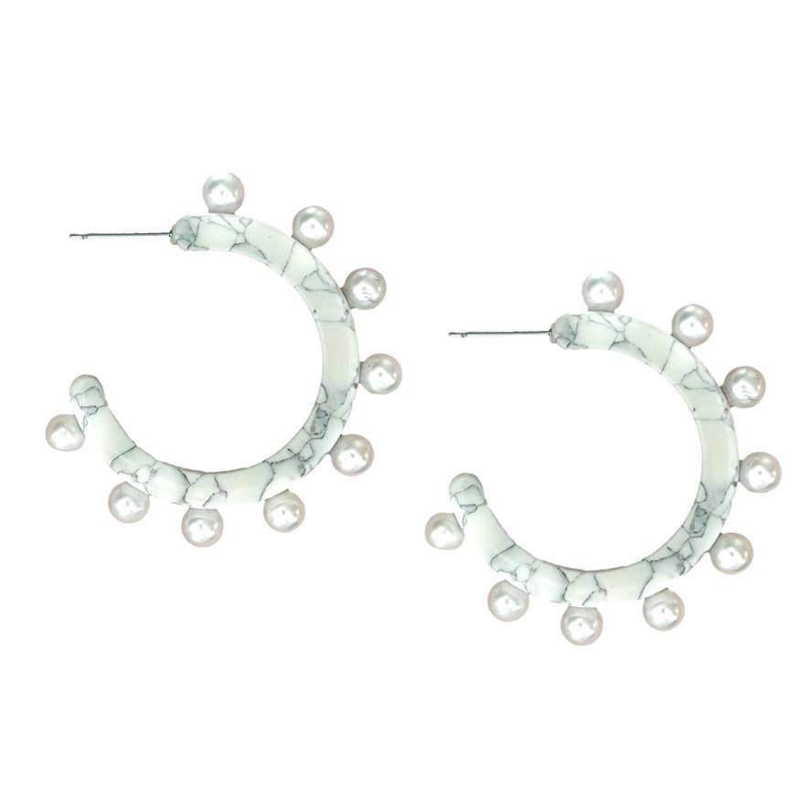 Gray Marble Pearl Hoops