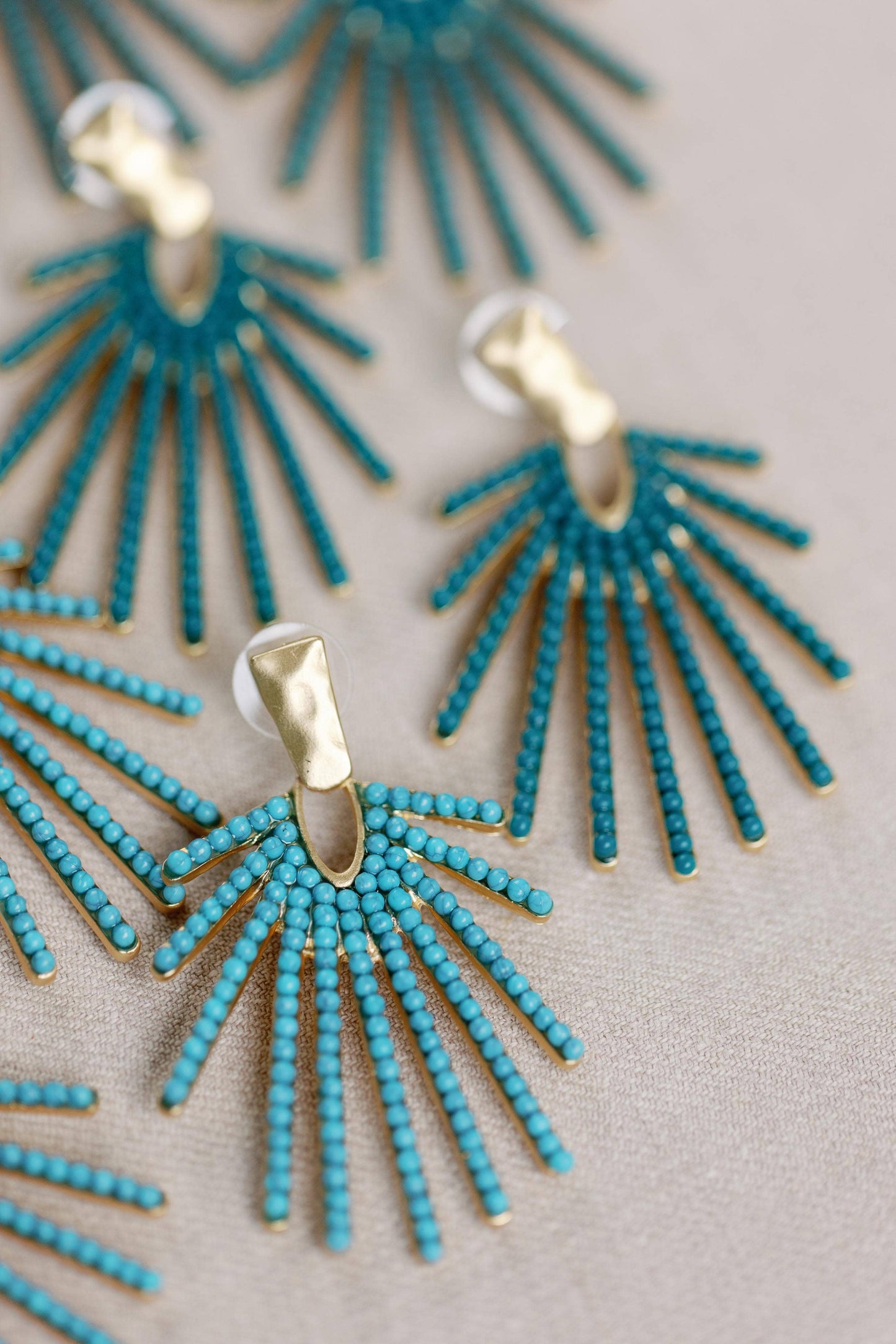 Sunburst Statement Drop Earrings - Dark Turquoise