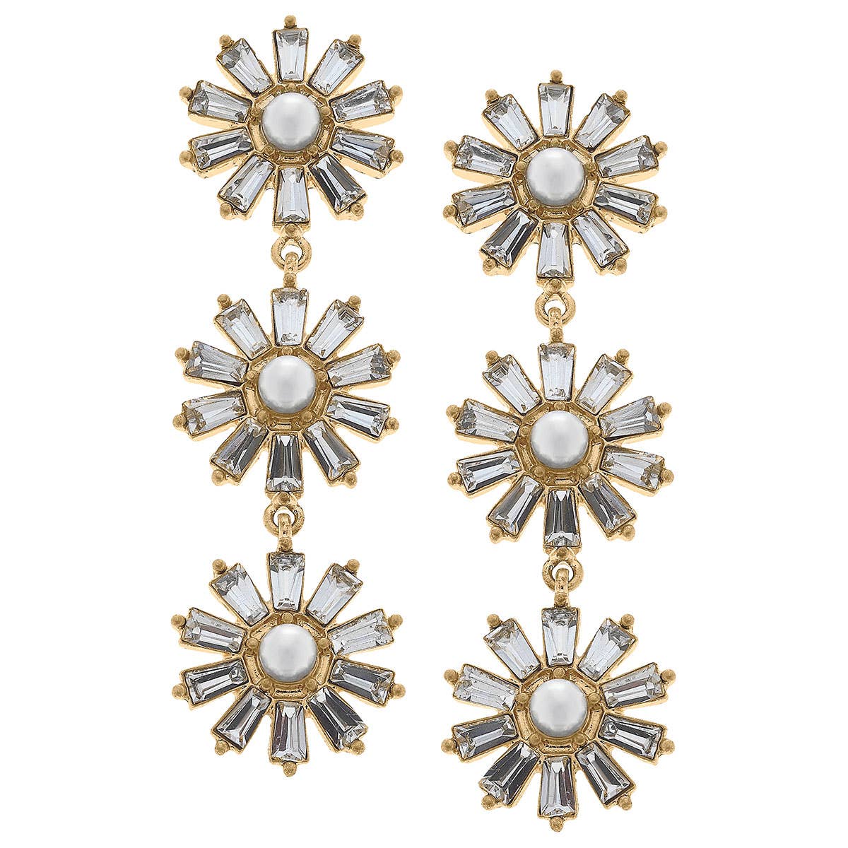 Amelia Pearl and Rhinestone Linked Drop Earrings: Clear