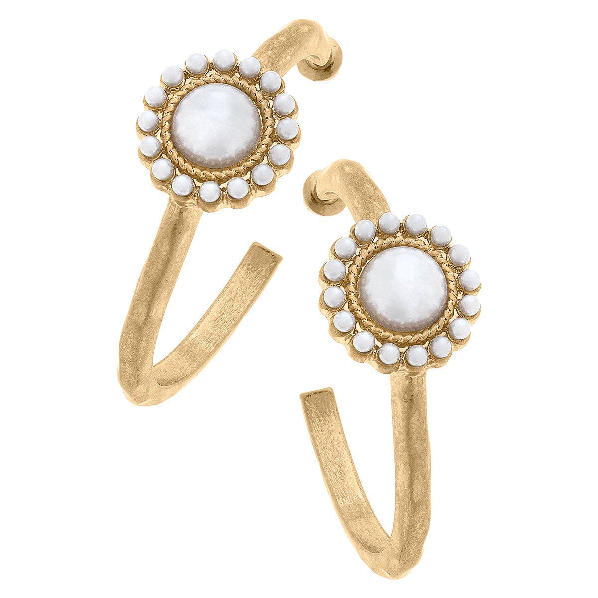 Remi Pearl Cluster Hoop Earrings in Worn Gold
