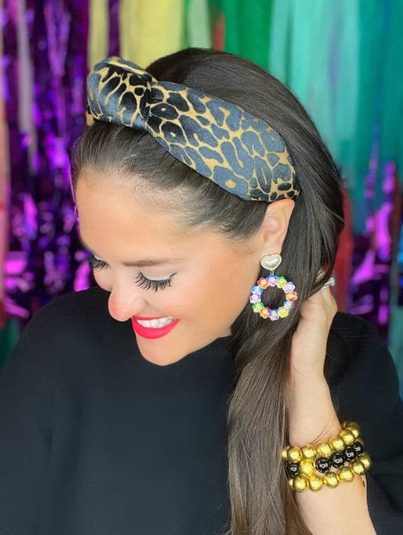 BLACK AND TAN LEOPARD PRINT KNOTTED HEADBAND