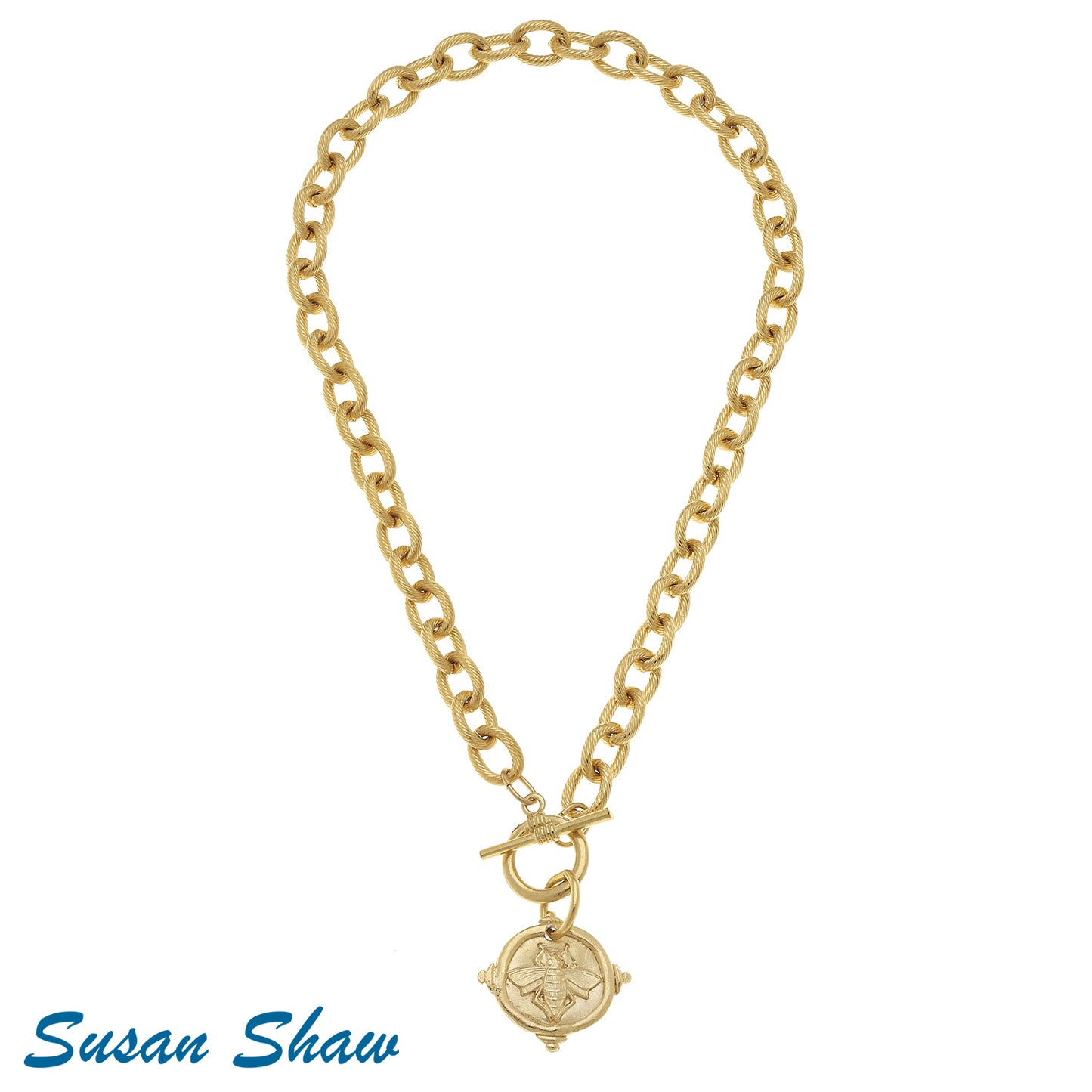 Gold Intaglio Bee Front Toggle Necklace