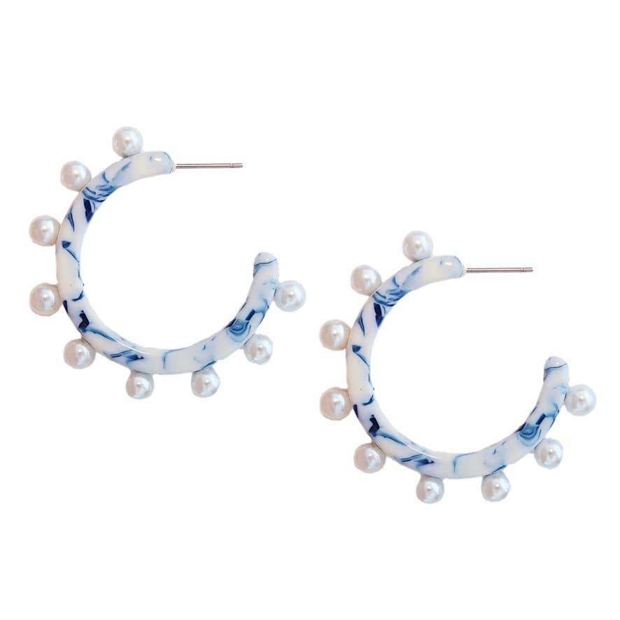 Blue and White Pearl Hoops