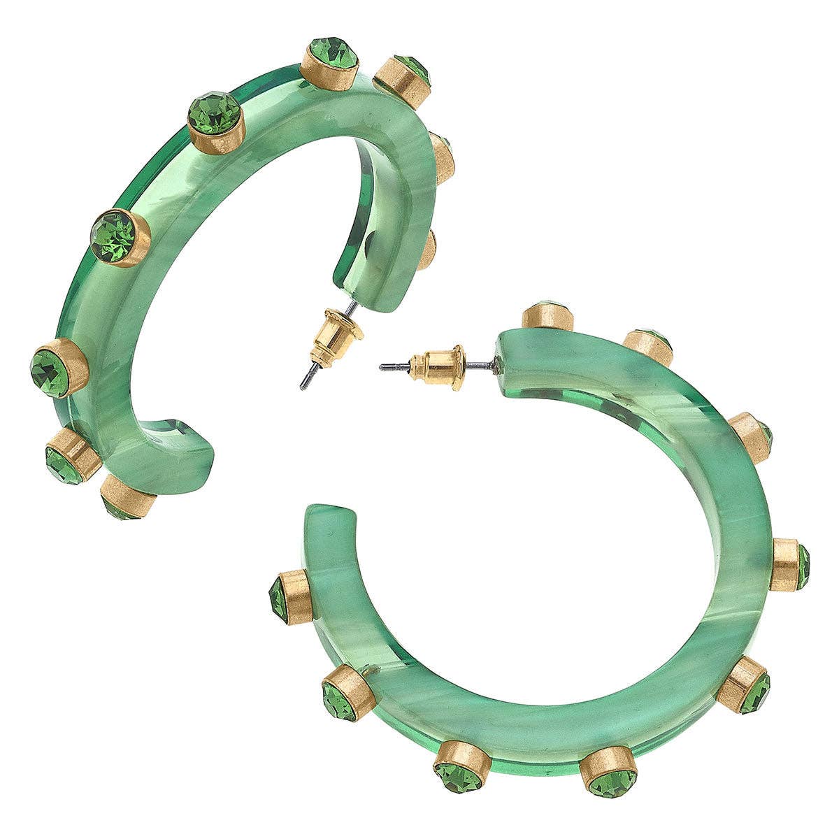 Renee Resin and Rhinestone Hoop Earrings - Mint