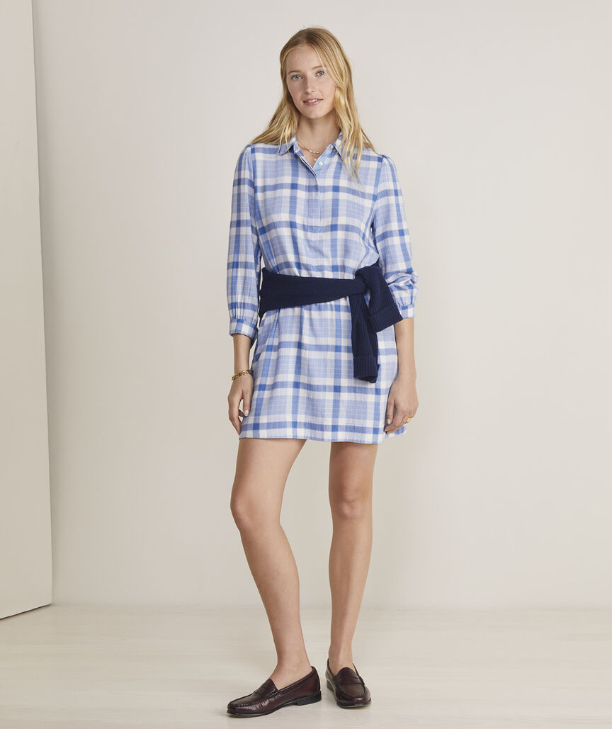 Plaid Popover Dress - Calm Water