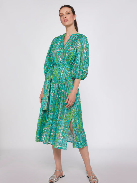Claudette Dress - Green Paisley
