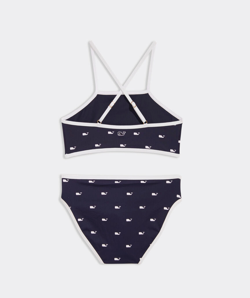 Girls' High Neck Tipped Bikini - Whale Naut Navy